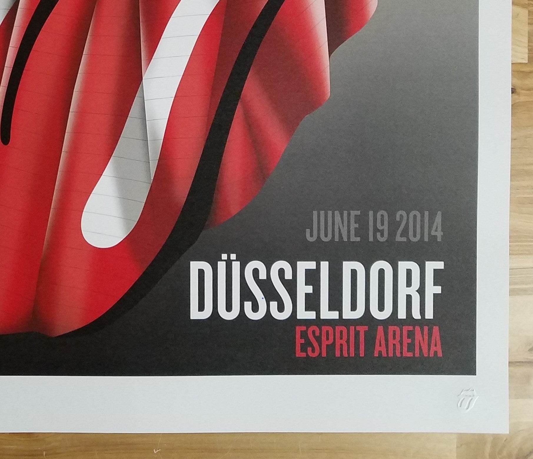 Title: Rolling Stones   Poster artist:   Edition:  xx/500  Type: Limited edition lithograph   Size: 17" x 23"  Location: Dusseldorf, Germany   Venue:  Esprit Arena   Notes:  1st edition, official poster hand numbered and embossed.  Official poster, Europe 14 On Fire Tour original from the show!