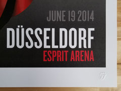 Title: Rolling Stones   Poster artist:   Edition:  xx/500  Type: Limited edition lithograph   Size: 17" x 23"  Location: Dusseldorf, Germany   Venue:  Esprit Arena   Notes:  1st edition, official poster hand numbered and embossed.  Official poster, Europe 14 On Fire Tour original from the show!