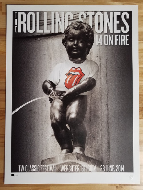 Title: Rolling Stones   Edition:  xx/500  Type: Lithograph   Size: 17" x 23"  Location: Werther   Venue: TW Classic Festival   Notes:  1st edition, official poster hand numbered and embossed  Official poster, Europe 14 On Fire Tour original from the show!