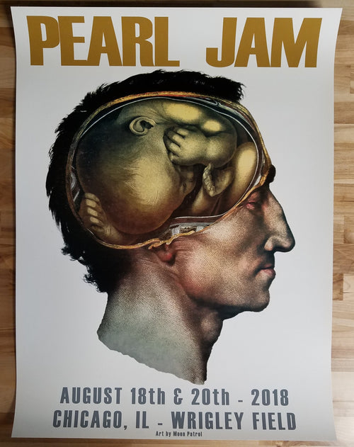 Title: Pearl Jam Matt Cunningham Bros Wrigley 2018 Official Merch Tent Poster artist: Matthew Cunningham Edition: Type: Screen Print Size: 18" x 24" Location: Chicago, IL Venue: Wrigley Field Notes: Very good condition  Created for the two Wrigley Field shows taking place on August 18th & August 20th, 2018.  Unsigned and Unnumbered - released on August 16, 2018 at the Wrigley Field Merch Tent across the street from the field.