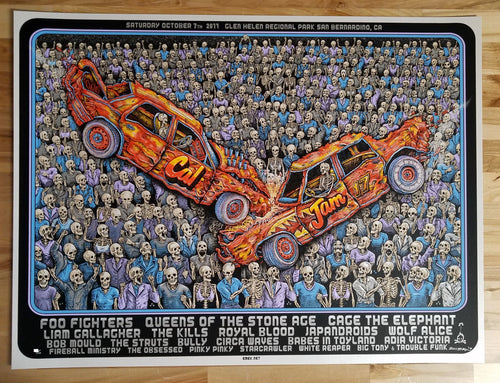 Title:  Cal Jam by Emek Poster - October 7th, 2017  Artist:  Emek  Edition:  xx/111 s/n  Type: Doodled Silkscreen print on Pearl Paper  Size: 24" x 18"  Location:  San Bernadino, CA  Venue:  Glen Helen Regional Park  Notes:  In hand ready to ship.    October 7th, 2017 Limited Edition Screen printed Poster of 111, signed and numbered by the artist  Check out our other listings for more hard-to-find and out-of-print posters.