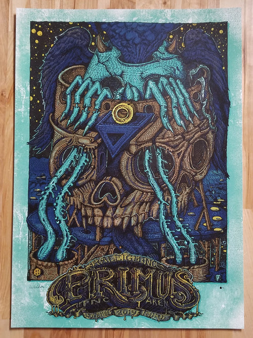 Title: Primus - 2019 - Raleigh, NC  Artist: David Welker  Edition:  xx/50  Type: 6-color screen print  Size: 15" x 21"  Location: Raleigh, NC  Notes: Print is stored flat in very good condition.  Signed and hand-numbered edition of 50 total.  Check out our other listings for more hard to find and out of print posters  In house and ready to ship!