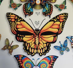 Title:  Dead and Company Summer Tour 2019 Butterflies Artist Edition by Emek  Artist:  Emek  Edition:  xx/100  Type:  Screen Print  Size:  18" x 24"  Location:  Various  Venue:  Various  Notes:  2019 Dead & Company Summer Tour Poster.  Signed, numbered, embossed and double doodled by the artist  All prints are stored flat.  Following purchase, all prints are rolled in archival paper and shipped in a sturdy cardboard tube which is bubble wrapped on the inside for each end.