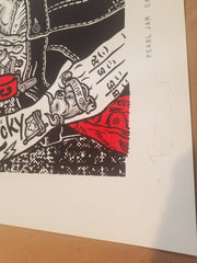 Title: PEARL JAM - 2013 - Calgary  Artist: Ames Bros  Edition: Limited Edition Screen Printed Poster of 115, signed and numbered by the artist.  Type: 3 color screen printed poster  Size: 20" x 26"  Location: Calgary, Alberta  Venue: Saddledome Concert, December 2nd, 2013