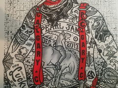 Title: PEARL JAM - 2013 - Calgary  Artist: Ames Bros  Edition: Limited Edition Screen Printed Poster of 115, signed and numbered by the artist.  Type: 3 color screen printed poster  Size: 20" x 26"  Location: Calgary, Alberta  Venue: Saddledome Concert, December 2nd, 2013