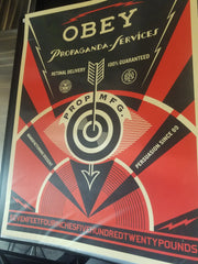 Title:  Propaganda Services Eye - 2014  Artist:  Shepard Fairey  Edition:  Limited Edition Screen print Poster of 450 worldwide, signed and numbered by the artist  Type:  OBEY Giant Screen Print poster  Size:  18" x 24"  Notes:  Print is stored flat in very good condition.