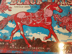 This poster was created poster for The Black Keys and their Turn Blue World Tour. This poster was for their show with Jake Bugg on October 28th in Edmonton, AB, Canada at Rexall Place.