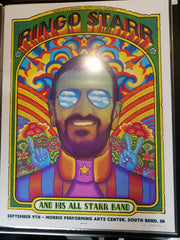 Title:  2018 Emek Ringo Starr  Artist:  Emek  Edition:   xx/99  Type:  Screen Print  Size:  18" x 24"  Location:   South Bend, IN    Venue:  2018 Morris Performing Arts Center  Notes:  11 layer print.  Signed, numbered, embossed and double doodled by the artist.  All prints are stored flat.  Following purchase, all prints are rolled in archival paper and shipped in a sturdy cardboard tube which is bubble wrapped on the inside for each end.