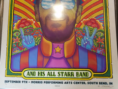 Title:  2018 Emek Ringo Starr  Artist:  Emek  Edition:   xx/99  Type:  Screen Print  Size:  18" x 24"  Location:   South Bend, IN    Venue:  2018 Morris Performing Arts Center  Notes:  11 layer print.  Signed, numbered, embossed and double doodled by the artist.  All prints are stored flat.  Following purchase, all prints are rolled in archival paper and shipped in a sturdy cardboard tube which is bubble wrapped on the inside for each end.