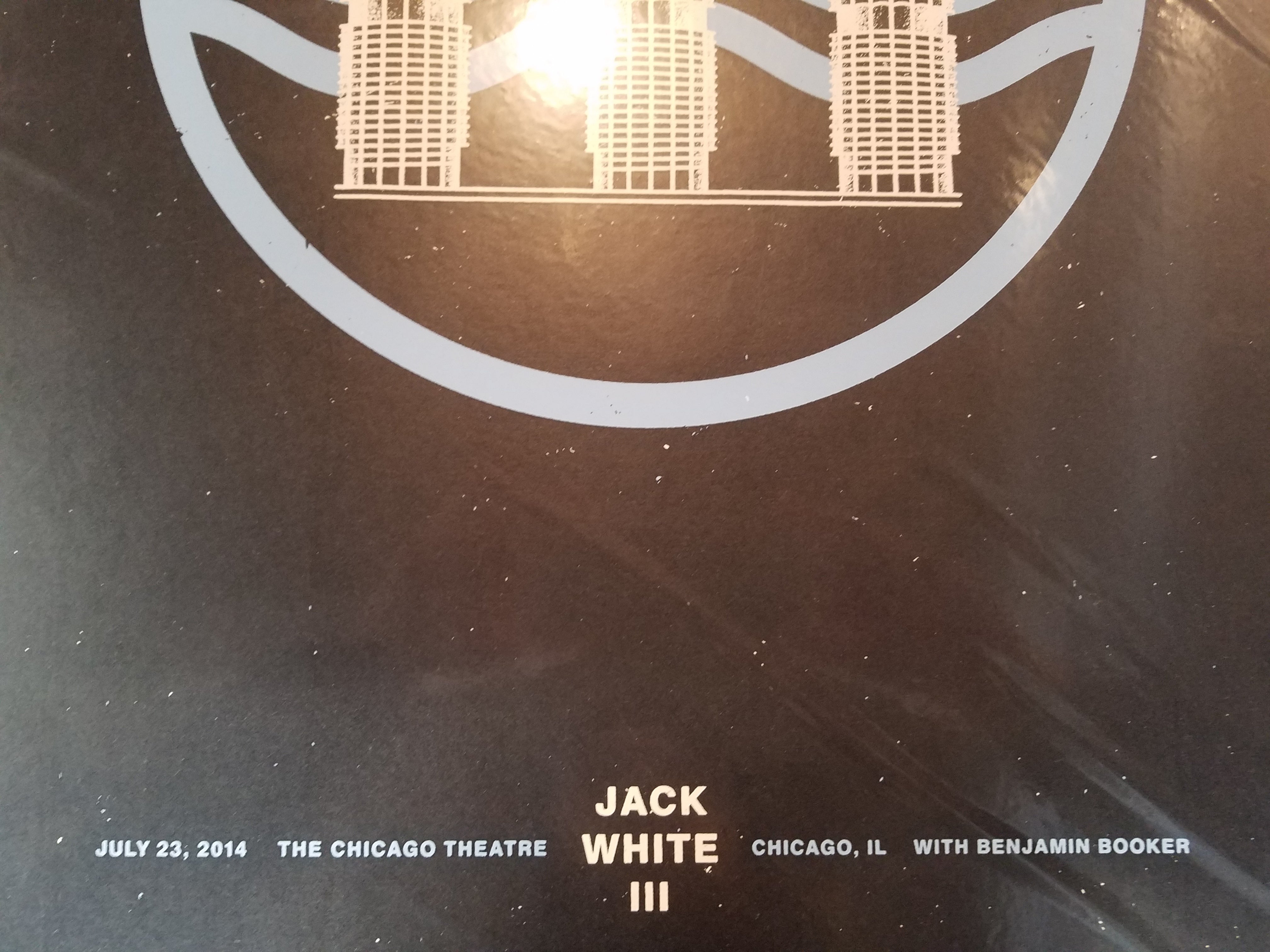 Title:  Jack White - 2014 Chicago Theatre  Poster artist: Matthew Jacobson  Edition:  xx/300  Type: Screen print poster  Size: 24" x 18"  Notes:  Jack White III with Benjamin Booker released in 2014. Unsigned, hand numbered.  Check out our other listings for more hard-to-find and out-of-print posters.