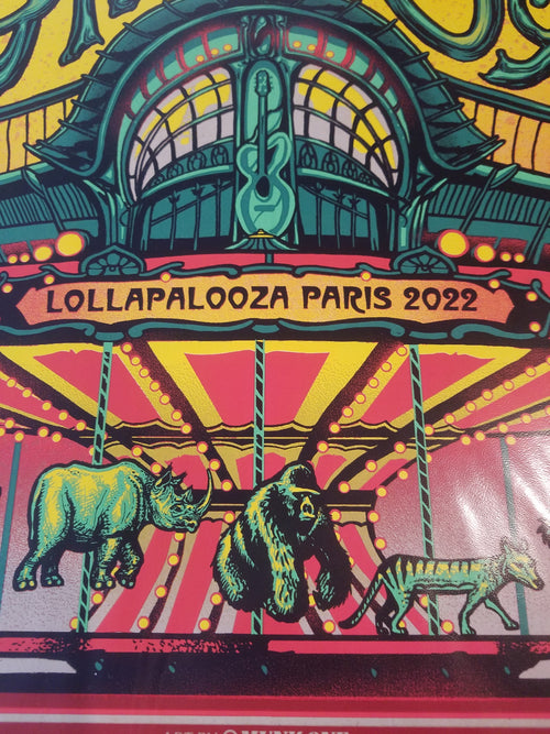 Title:  Pearl Jam Paris AP   Poster Artist:  MUNK ONE  Edition:  xx/100  Type:  AP on Light Brown Stock, 6 Color Screen Print, One Color Print and Authentication sticker on back side  Size: 24" x 18"  Location: Paris, FR  Venue:  Lollapalooza Show in Paris, FR - 7/17/22.