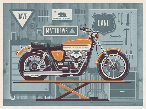 Dave Matthews Band - Berkeley CA 2014.  4-color print commemorating 8/22/2014 show by DKNG.