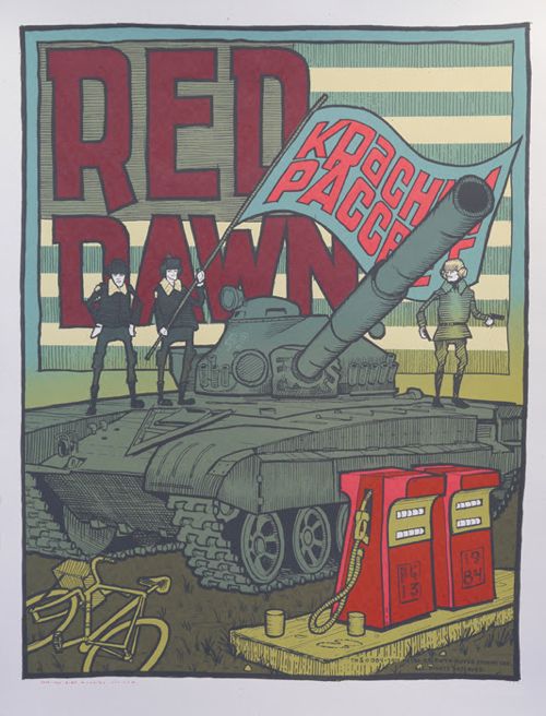 Title: Red Dawn  Artist: Jay Ryan  Edition:  xx/260  Type:  Screen Print  Size: 18" x 24 "  Notes:  Released by Mondo in 2014 in limited edition of 260 prints, signed and numbered by the artist.  Inspired by the popular 80s film. Print is stored flat in very good condition. Following purchase, prints are rolled in archival paper and shipped with bubble wrap in sturdy cardboard tubes.  Check out our other listings for more hard-to-find and out-of-print posters.