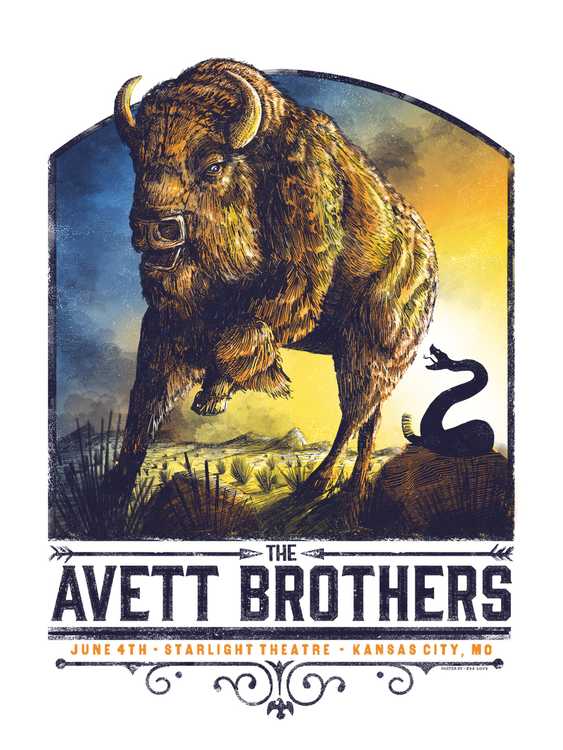 The Avett Brothers Kansas City Starlight Screenprint Poster xx/200 S/N Zeb Love