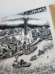 Title: "The Beacon Jams" SET OF THREE PRINTS (diff #s)  Poster artist: Jim Pollock  Edition: x/200, x/500, x/1600, signed by Jim Pollock and Trey Anastasio  Type: Screen Print  Size: 15" x 22"  Location: New York City  Venue: Beacon Theatre  Notes: Prints are in mint/near mint condition with no issues.  Printed on Neenah Stardream Crystal paper.  signed/numbered: yes - each of the 3 posters is signed by both Trey Anastasio and Jim Pollock.