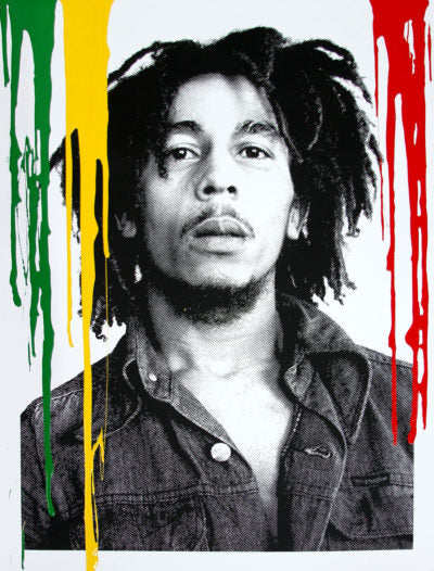 Title: Happy Birthday Bob Marley Buffalo Soldier  Artist: Mr Brainwash  Edition: For the birthday of Bob Marley, we have a limited-edition series of prints. Popularized with bringing reggae music to the masses, Bob Marley embodies the spirit of a true music legend.  Multi color Edition of 20. Each screen print is signed and numbered, with a thumb print on the back.  Type: A one color screen print hand finished with spray paint and glossy acrylic paint.