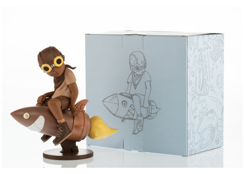 Title: 2018 Rocket Sepia Brown Nevermore Pop Up Shop Chicago  Artist: Hebru Brantley  Edition: Fly Boy Rocket Vinyl Figure, Sepia Color  Notes: Unopened in original packaging