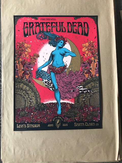 Title:  GRATEFUL DEAD  Artist:  RICHEY BECKETT  Edition:  2015 Limited Edition Screen printed poster of 2,015. Fare Thee Well, Celebrating 50 Years of Grateful Dead, unsigned and numbered by the artist  Type:  This is a Color Silk Screen Print with Gold Metallic Ink  Size:  18" x 24"  Venue:  Levi's Stadium  Location:  Santa Clara, CA  Notes:  Stored flat in very good condition.  Check out our other listings for more hard-to-find and out-of-print posters.