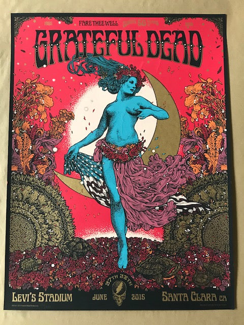 Title:  GRATEFUL DEAD  Artist:  RICHEY BECKETT  Edition:  2015 Limited Edition Screen printed poster of 2,015. Fare Thee Well, Celebrating 50 Years of Grateful Dead, unsigned and numbered by the artist  Type:  This is a Color Silk Screen Print with Gold Metallic Ink  Size:  18" x 24"  Venue:  Levi's Stadium  Location:  Santa Clara, CA  Notes:  Stored flat in very good condition.  Check out our other listings for more hard-to-find and out-of-print posters.