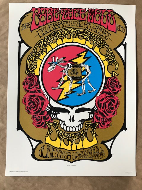 Title:  Grateful Dead Fare Thee Well Steal Your Face  Artist:  Alan Forbes  Edition:  2015 Limited edition run of ONLY 2,015, unsigned, hand-numbered by the artist  Type:  Screen printed poster  Size:  18" x 24"   Venue:  Levi's Stadium  Location:  Santa Clara, CA  Notes:  Fare Thee Well Tour; Celebrating 50 years (1965-2015) The concert was at the Levi's Stadium in Santa Clara, California, June 27th and 28th. Check out our other listings for more hard-to-find and out-of-print posters