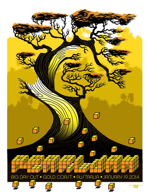 Title:  Pearl Jam Big Day Out 2014  Artist:  Ames Bros  Edition:  Gold Variant Limited Edition of 80 prints and quickly sold out by the artist. Each print is signed and numbered by the artist.  Type: Screen print poster  Size: 20" x 26"  Location: Gold Coast, Australia  Notes:  P rint is stored flat in very good condition.  Check out our other listings for more hard to find and out of print posters.