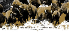 Title: Tedeschi Trucks Band - NYC - 2019 (Full triptych sets available)  Edition: Limited Edition, Signed and numbered APs.  Type:  Five color limited edition triptych is printed full bleed so that all three posters can be framed/hung together as shown in the image.  Gold metallic and glow in the dark ink add special print touches  Size: Full triptych size: 54” x 24”  Individual poster size: 18” x 24”  Notes:  **THESE PRINTS ALL SOLD OUT IN NEW YORK**