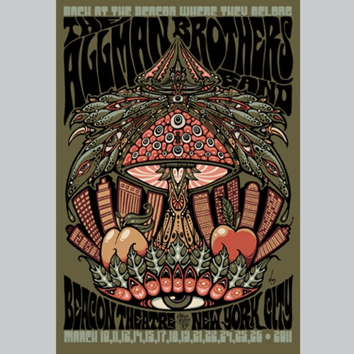 Jeff Wood - Allman Brothers - Beacon Theatre, NYC - Framed Screen print - 2011