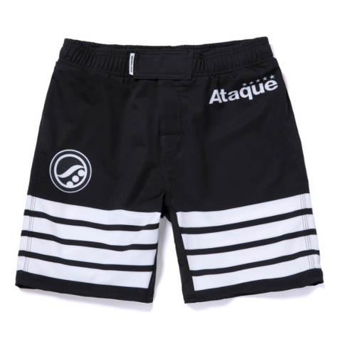 Shoyoroll Training Fitted Shorts (ATAQUE) - Black Batch 109 Large.  Notes:  Our Ataque training shorts is part of our Made in USA technical series. Made with polyester, this four-way stretch, slim and tapered cut shorts provide comfort without restricting your movement or performance.   *If you prefer a loose fit, please choose a size up.   Elastic waistband with drawstring for a secure fit 4-WAY stretch fabric 100% polyester Made in USA