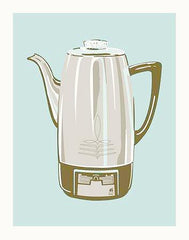 "Coffee Pot," Mark McDevitt.  Released in 2013 in Limited Edition of 100, signed and numbered.  Print is stored flat in very good condition. Following purchase, prints are rolled in archival paper and shipped with bubble wrap in sturdy cardboard tubes.  Check out our other listings for more hard-to-find and out-of-print posters.