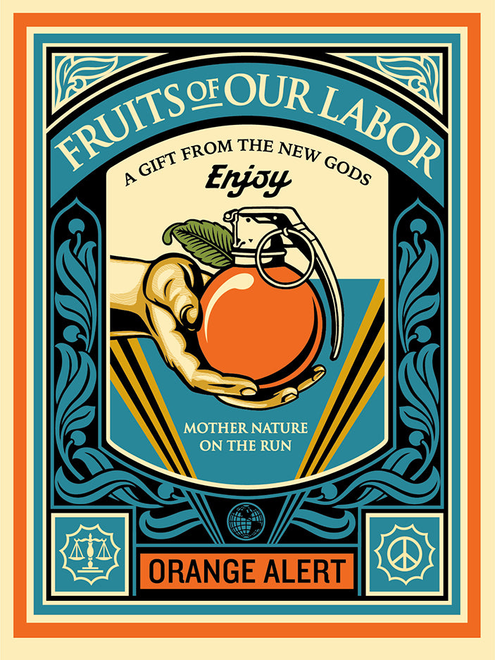 Title:  Fruits Of Our Labor  Poster artist:  Shepard Fairey  Edition:  xx/450 s/n  Type:  Screen print  Size:  18" x 24"  Notes:  Released in 2015.   Check out our other listings for more hard-to-find and out-of-print posters.