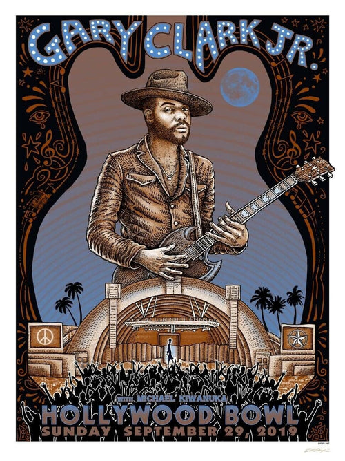 Title: Gary Clark Jr. - Hollywood Bowl 2019  Poster artist: Emek  Edition: xx/100 s/n  Type: Screen Print  Size: 18" x 24"  Location: Hollywood, CA  Venue: Hollywood, CA  Notes: Ready to ship!