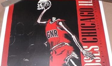 Title: "Guns N Roses United Center" Chicago Bulls Michael Jordan  Edition: xx/300  Type: Screen Print  Size: 18"x24"  Location: Chicago, IL  Venue: United Center  Notes: From the concert which took place on November 6th, 2017  Print is stored flat in very good condition. Following purchase, prints are rolled in archival paper and shipped with bubble wrap in sturdy cardboard tubes.  Check out our other listings for more hard-to-find and out-of-print posters.