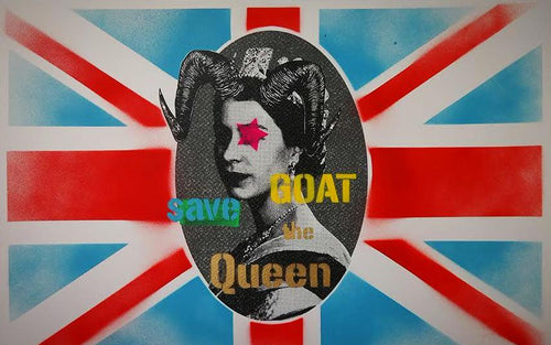 Title:  "GOAT SAVE THE QUEEN" REGULAR  Artist:  NOA prints  Edition: 2015 Limited Edition Screen Printed Poster of 15, signed and numbered by the artist  Type: Screen print poster, Giclee/Stencil/Spraypaint print  Size: 49 x 33 cm  Notes:   Stored flat in very good condition.  Check out our other listings for more hard-to-find and out-of-print posters.