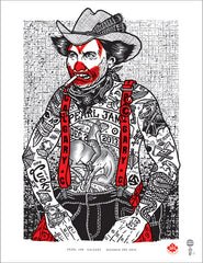 Title: PEARL JAM - 2013 - Calgary  Artist: Ames Bros  Edition: Limited Edition Screen Printed Poster of 115, signed and numbered by the artist.  Type: 3 color screen printed poster  Size: 20" x 26"  Location: Calgary, Alberta  Venue: Saddledome Concert, December 2nd, 2013