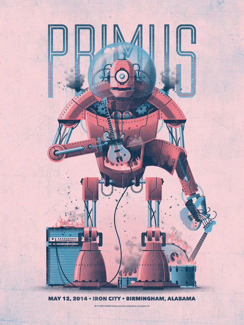 Title: Primus - Birmingham, AL 2014 (Variant)  Artist: DKNG  Edition:  xx/50  Type: Screen print poster  Size: 18" x 24"  Venue: Iron City  Location: Birmingham, AL  Notes:  Print is stored flat in very good condition.  Limited edition Screen Print Poster of 50, Signed and Numbered by artist.