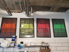 Title: Radiohead (Set of 4, Roseland Ballroom NYC 2011)  Artist: Stanley Donwood  Edition: Set of 4, 2011 Released in limited edition of 150 signed and hand numbered by the artist.  Type: Screen print poster  Size: 16.5" x 23.5"  Location: New York City, NY  Venue: Roseland Ballroom  Notes: Created for the band's shows on 9/28-9/29/11 at the Roseland Ballroom in New York City.
