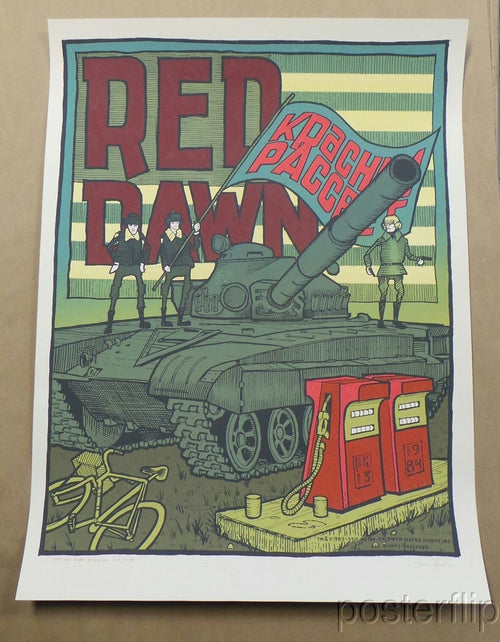 Title: Red Dawn  Artist: Jay Ryan  Edition:  xx/260  Type:  Screen Print  Size: 18" x 24 "  Notes:  Released by Mondo in 2014 in limited edition of 260 prints, signed and numbered by the artist.  Inspired by the popular 80s film. Print is stored flat in very good condition. Following purchase, prints are rolled in archival paper and shipped with bubble wrap in sturdy cardboard tubes.  Check out our other listings for more hard-to-find and out-of-print posters.