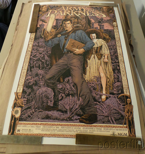 "Army of Darkness Purple Variant" by Chris Weston.  Inspired by the popular cult film. Released by Skuzzles in 2014 in limited edition of 60 prints. Print is stored flat in very good condition.