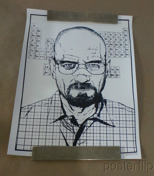 Title: Respect the Chemistry 2013  Artist: Timothy Anderson  Edition:  xx/65  Type: Screen print.  Size: 12" x 16"  Notes:  Signed and numbered by the artist.  For the hit TV series 'Breaking Bad' on AMC Channel, Walter White half Heisenberg.  Print is stored flat in very good condition. Following purchase, prints are rolled in archival paper and shipped with bubble wrap in sturdy cardboard tubes.  Check out our other listings for more hard-to-find and out-of-print posters.