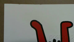 Title: "You Haring a Laugh? (Red Edition)" Poster artist: Lewis Bannister Edition: 6 Type: Screen Print Size:  23.4" x 16.5" Notes: Released by Copymenot in 2014. Signed and numbered by the artist.  Print has small dings in upper left hand corner resulting from original shipping (details in photographs).  Print is stored flat in very good condition. Following purchase, prints are rolled in archival paper and shipped with bubble wrap in sturdy cardboard tubes.
