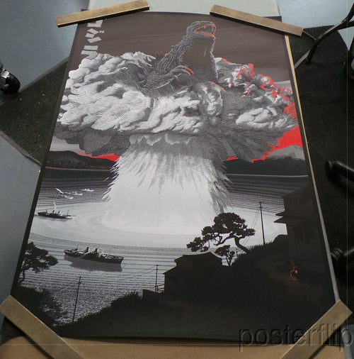 Title:  "Godzilla"  Artist:  Laurent Durieux  Edition:  Variant edition. Released by Dark Hall Mansion in 2015 in a limited edition of 125, signed and numbered by the artist.  Type:  Screen print poster  Size:  36" x 24"  Notes:  Inspired by the iconic film.  Stored flat in very good condition.  Check out our other listings for more hard-to-find and out-of-print posters.