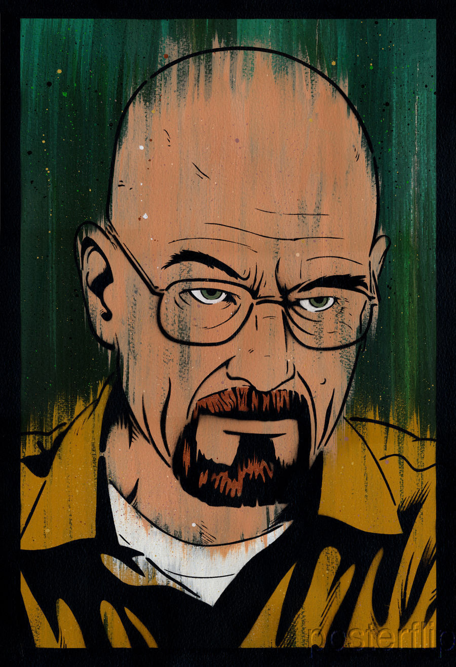 Title: "Walter White"  Poster artist: Lowercase Industry  Edition: 20  Type: Watercolor, Acrylic and Spray Paint on 300 gsm watercolor paper.  Size: 15" x 22"