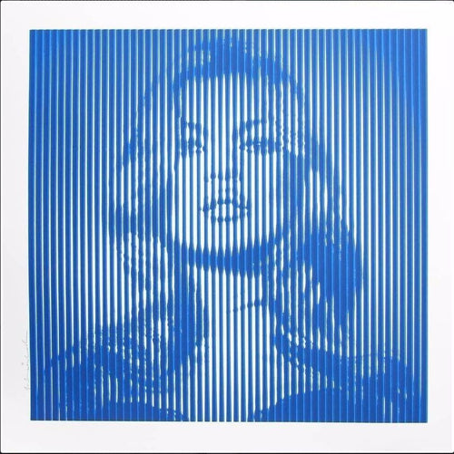 "Fame Moss" screen print full set of 4 in Black on Grey, Blue on Blue, Red on Red, and Cyan on Magenta.  Released by Mr. Brainwash in 2015 in limited edition of 65.Prints measure 34.5in x 35in.  Each print signed and numbered with thumb print on back.