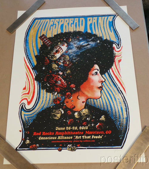 Title: "Widespread Panic - Red Rocks, CO 2015" Poster artist: Zeb Love Edition: 50 Type: Screen Print Size: 18" x 24" Location:  Morrison, CO Venue: Red Rocks Ampitheatre Notes:  Released in 2015. Signed and numbered by the artist.  Print is stored flat in very good condition. Following purchase, prints are rolled in archival paper and shipped with bubble wrap in sturdy cardboard tubes.