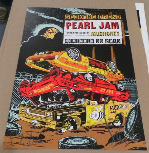 Title:  Pearl Jam § Spokane, WA 2013  Artist:  Faile  Edition:  xx/100, signed and numbered artist edition.  Type:  Screen Print  Size: 18" x 24"  Location:  Spokane, Washington 2013  Venue:  Spokane Arena  Notes:  Print is stored flat in very good condition.  8-color screen print poster.