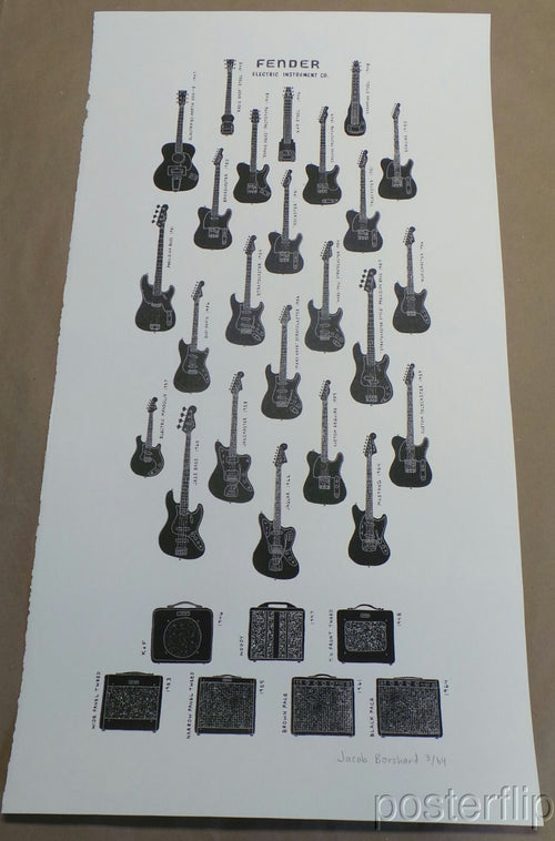 Title:  Electric Instrument Co. - Dirty Black Edition  Poster artist:  Jacob Borshard  Edition:   xx/64 s/n  Type: Hand deckled edges on left side of the print  Size:  16" x 30"  Notes:  Print is stored flat in very good condition.  Check out our other listings for more hard-to-find and out-of-print posters.