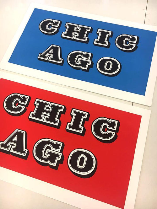 Chicago Set (Red + Blue) 2018 by Ben Eine.   Chicago, IL  Notes: Only 25 sets of matching numbers!  2-color screen print on Somerset satin 300gsm paper.